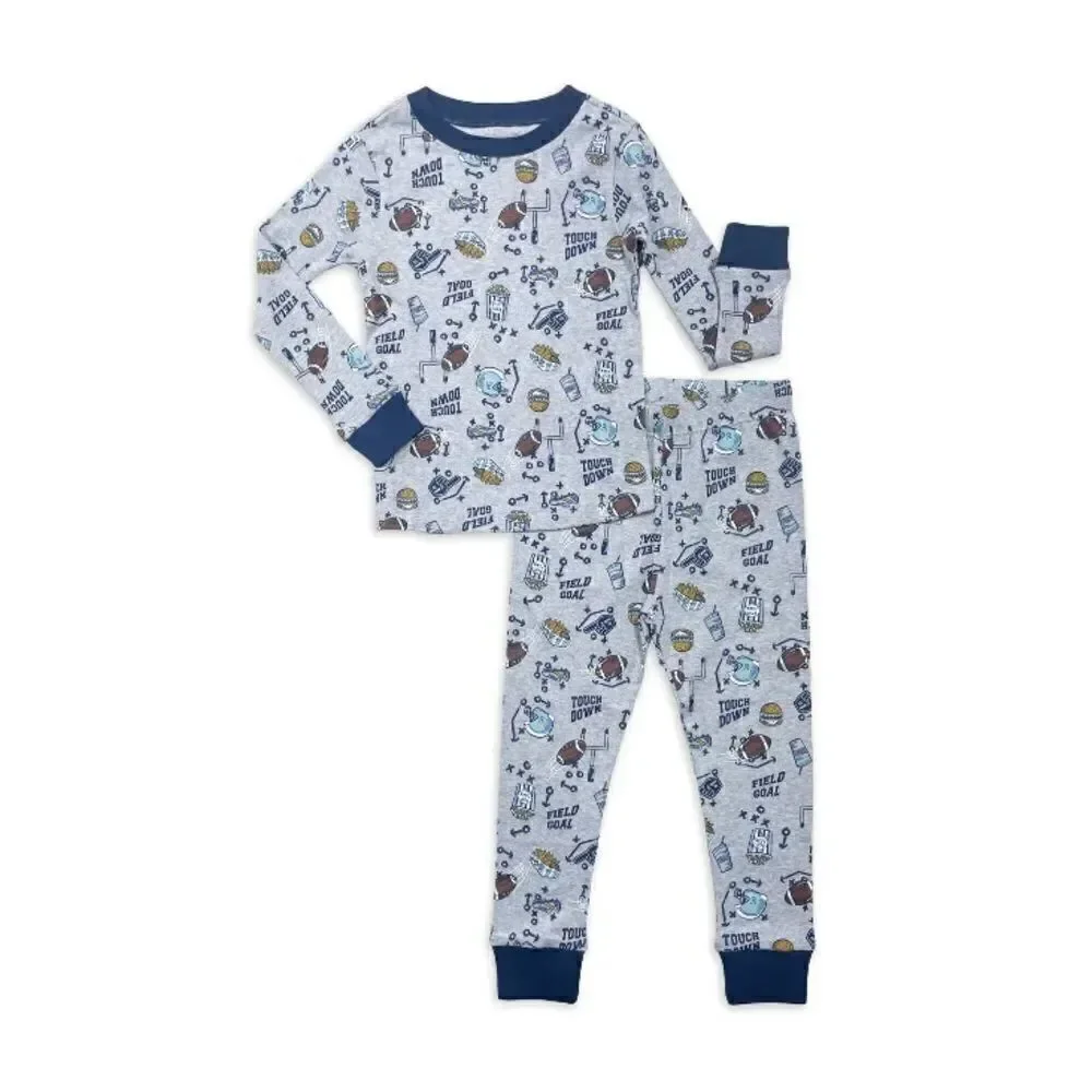 Baby Boy Football Cotton Long Sleeve Tight Fit Pajamas 2-Piece Set Size 12M